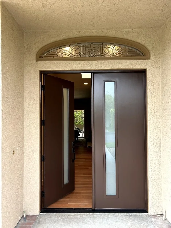 Brown double entry doors with glass lites, RJ Construction